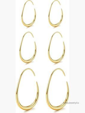 3 Pairs Teardrop Hoop Earrings Set 14K Gold Plated Stainless Steel